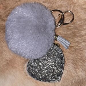 Elegant Gray Heart Keychain with Pom Pom